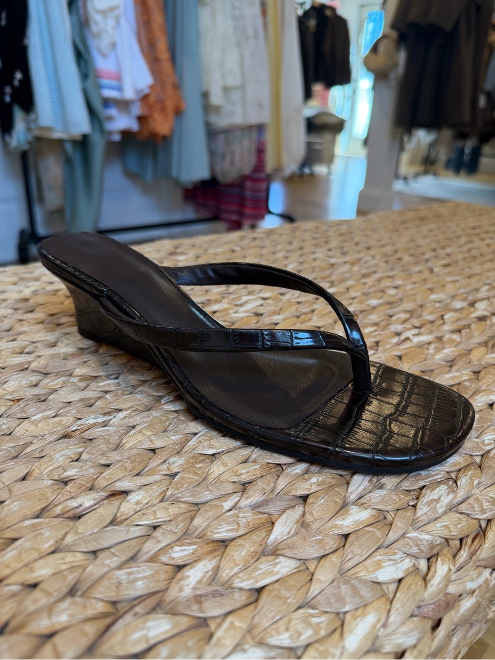Valia Dark Cacao Croc Wedge Heels |BILLINI